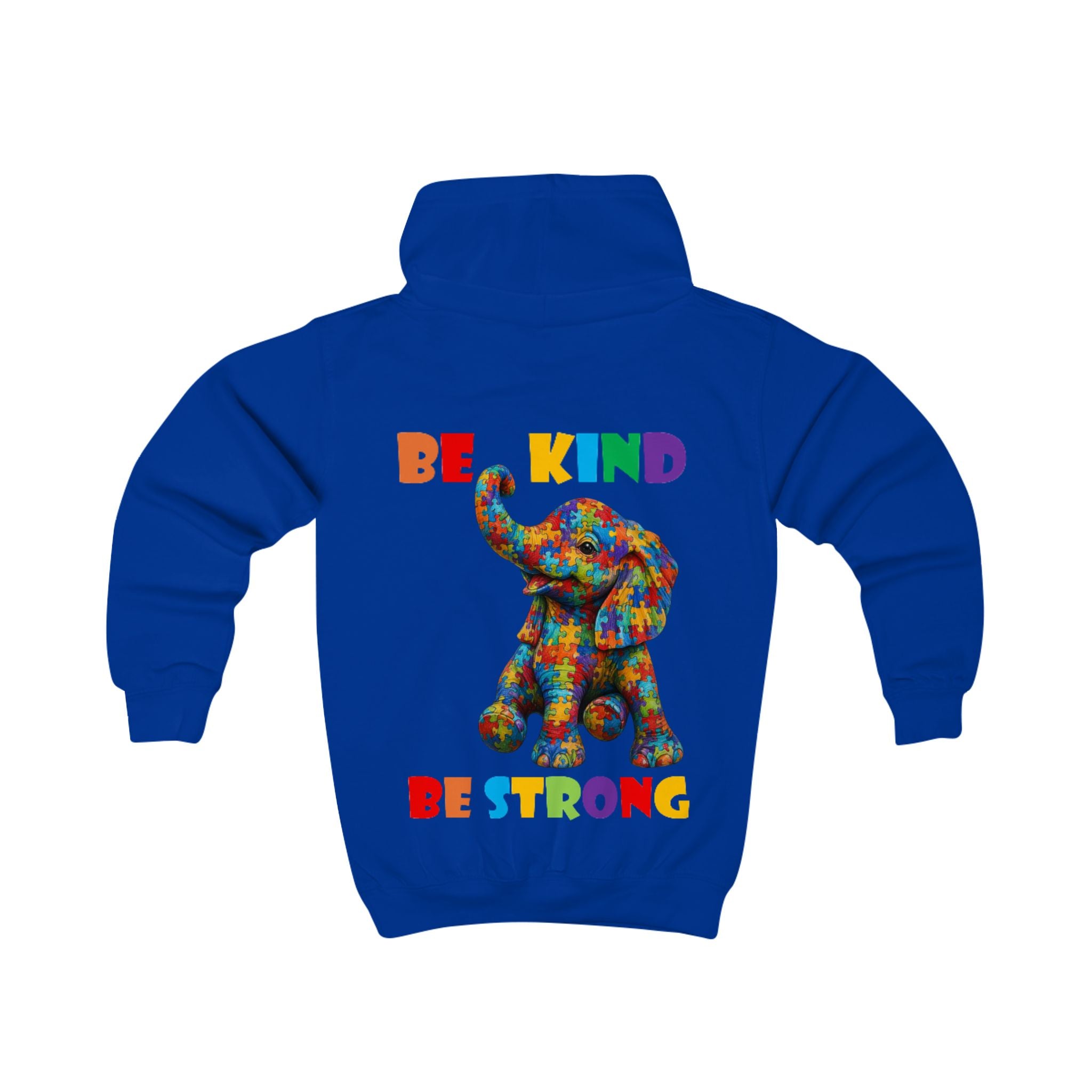 Colorful Patchwork Elephant Be Kind Be Strong Kids Hoodie | Motivational Animal Design