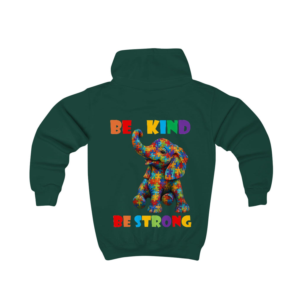 Colorful Patchwork Elephant Be Kind Be Strong Kids Hoodie | Motivational Animal Design