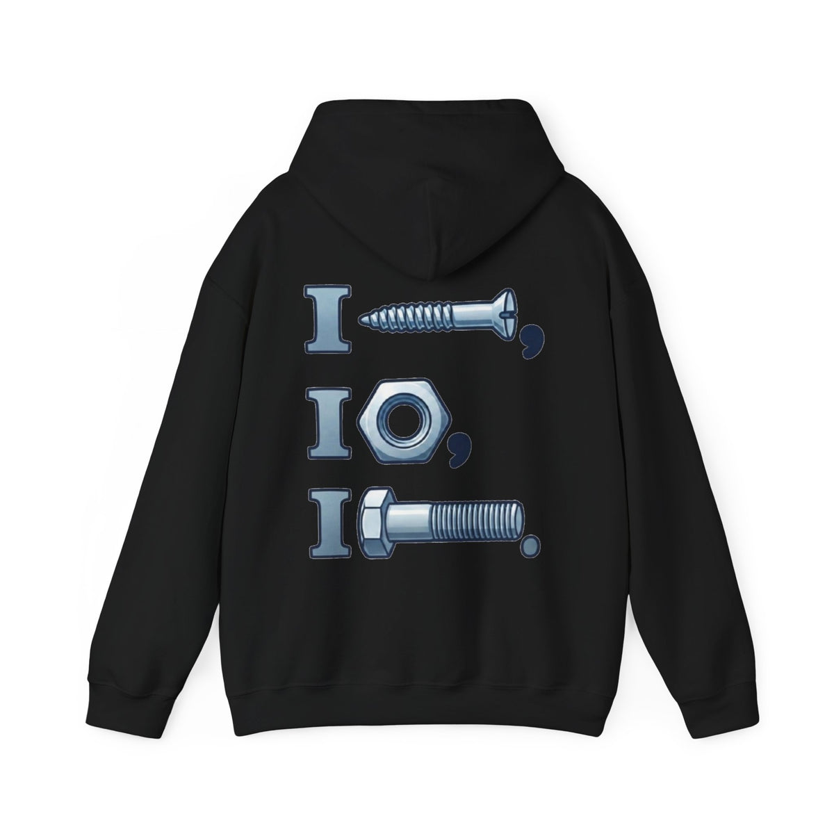 Screw, Nut, Bolt Adult Hoodie — Mechanical Pun Graphic Hooded Sweatshirt